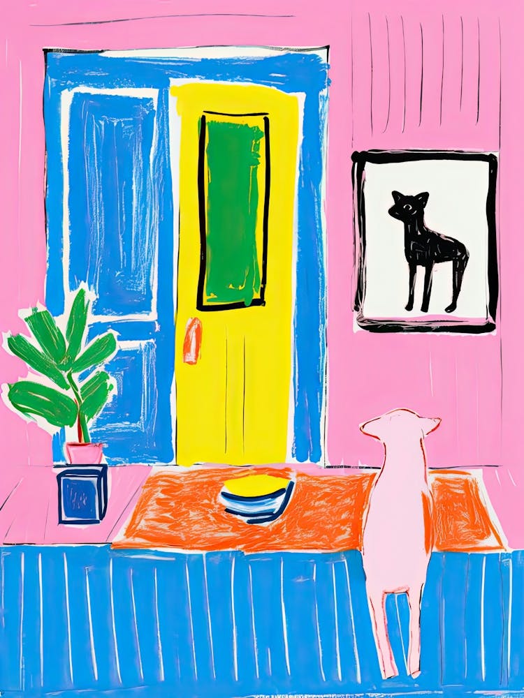 Dog In Colourful Room