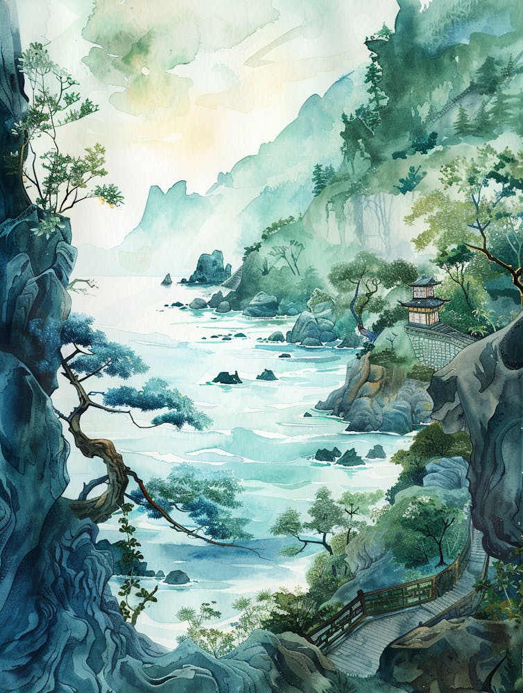 Watercolor Of Asian Landscape