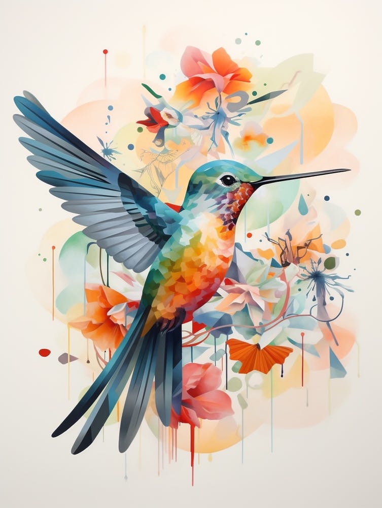 Bird Painting Collage Hummingbird 1