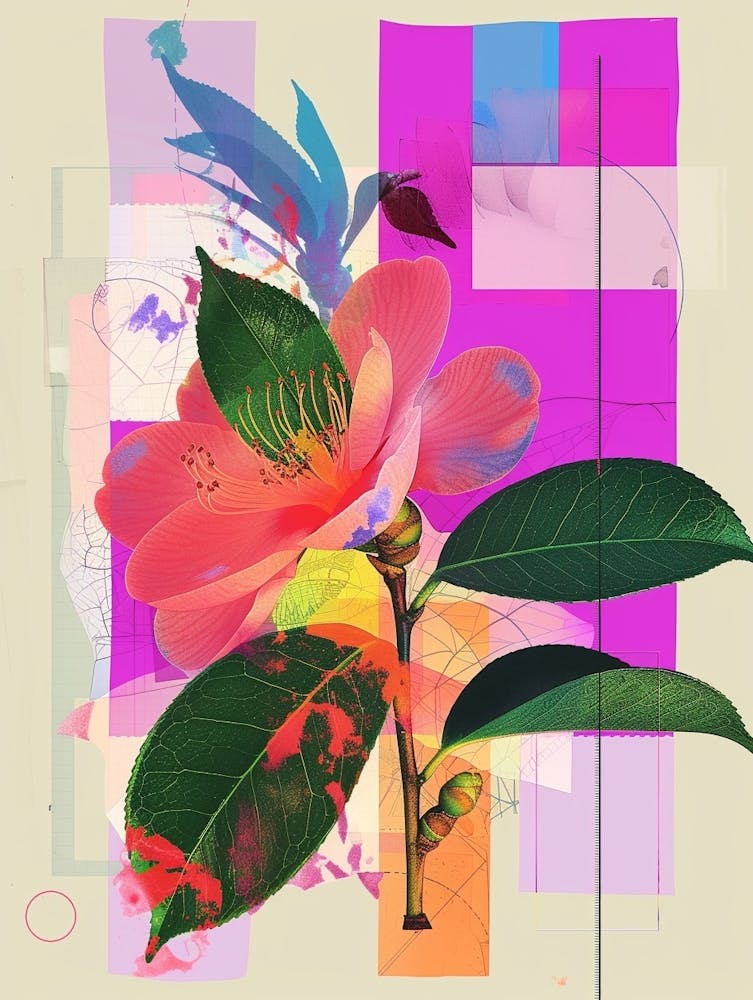 Camélia 3 - Collage Fleur Néon