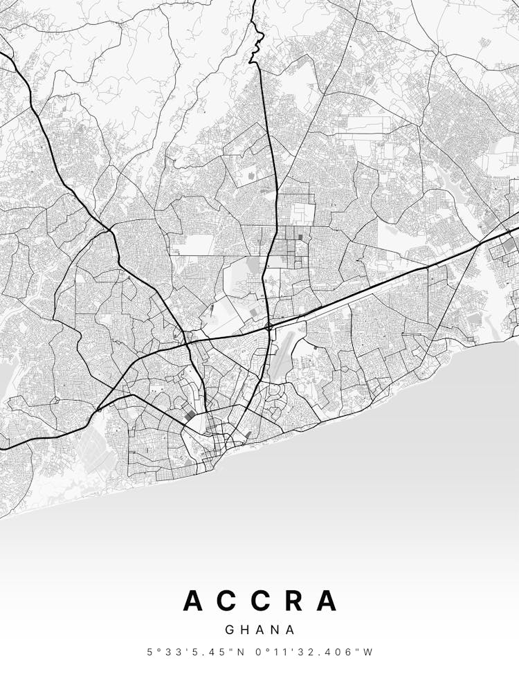 Accra Ghana White Map 1