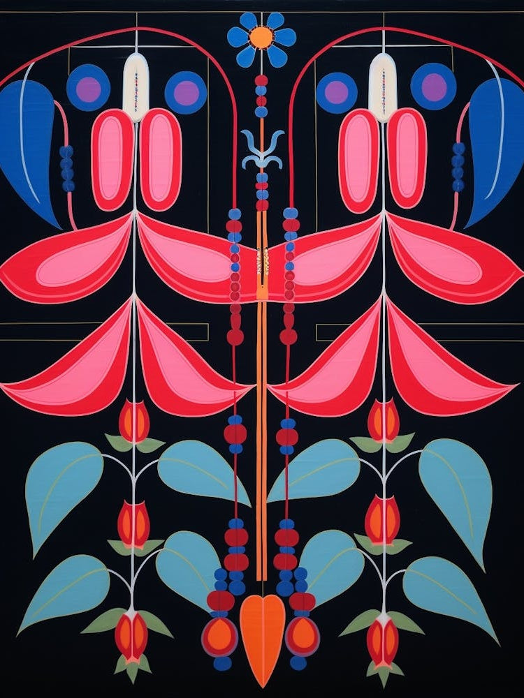 Flower Motif Painting Fuchsia 3