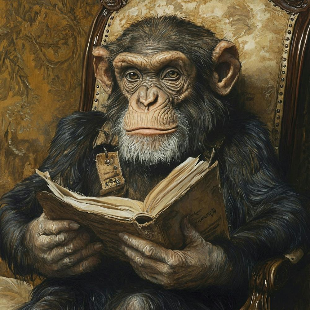 Chimpanzee Reading A Book