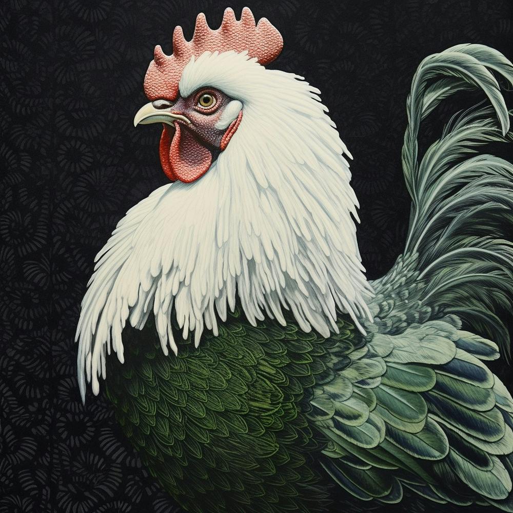 Ohara Koson Inspired Bird Painting Rooster 4 Square