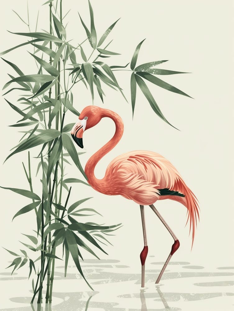 Andean Flamingo And Bamboo Minimalist Illustration 3