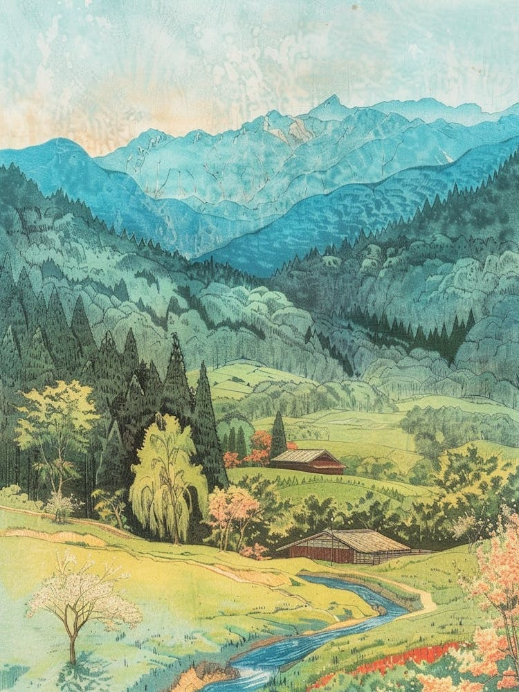 Kiso Valley Japan 1 Retro Illustration