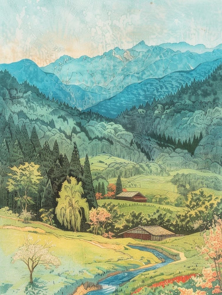 Kiso Valley Japan 1 Retro Illustration