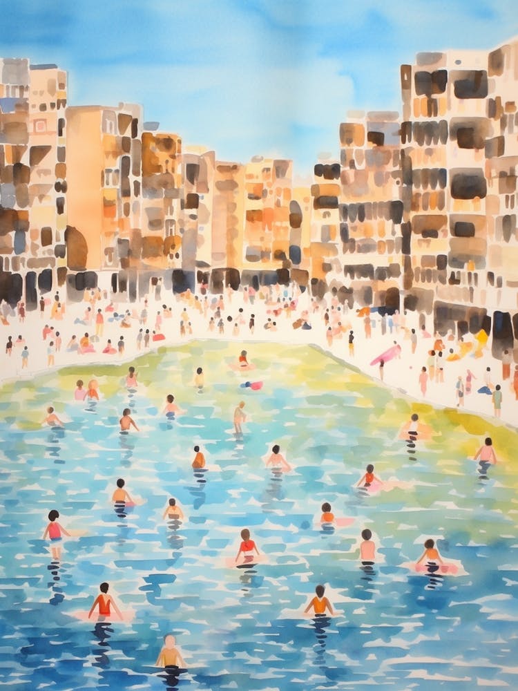 Schwimmen in Barcelona, Spanien Aquarell