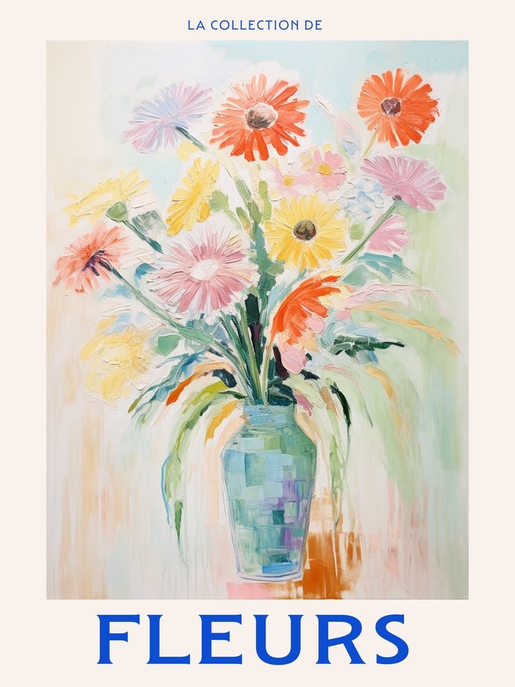 French Flower Poster Gerbera Daisy