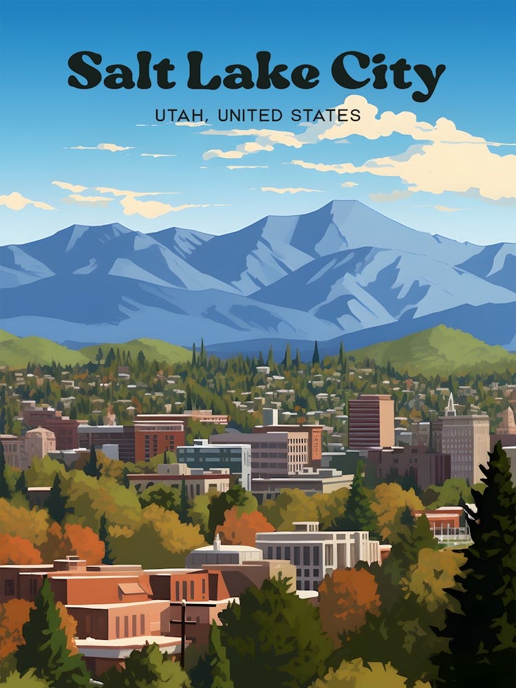 Salt Lake City Utah USA Cityscape Travel Art