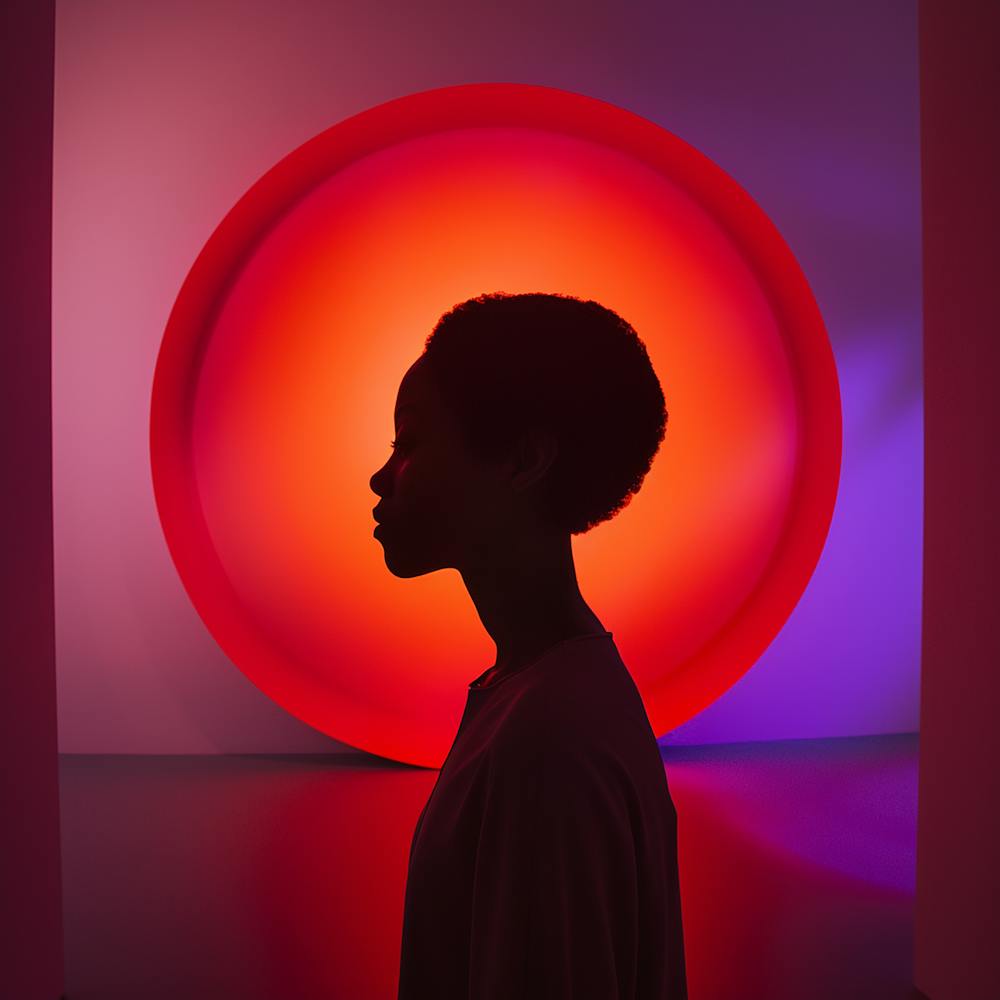 Portrait Of A Woman In Front Of A Colorful Light