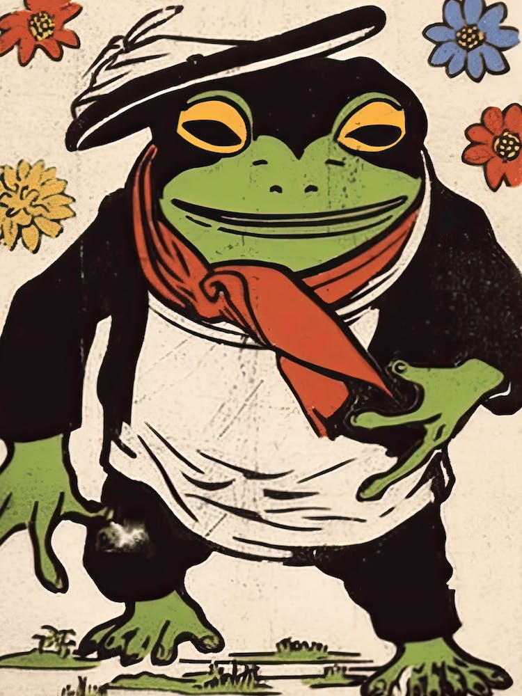 Frog And Flowers,  Matsumoto Hoji Inspired Japanese 