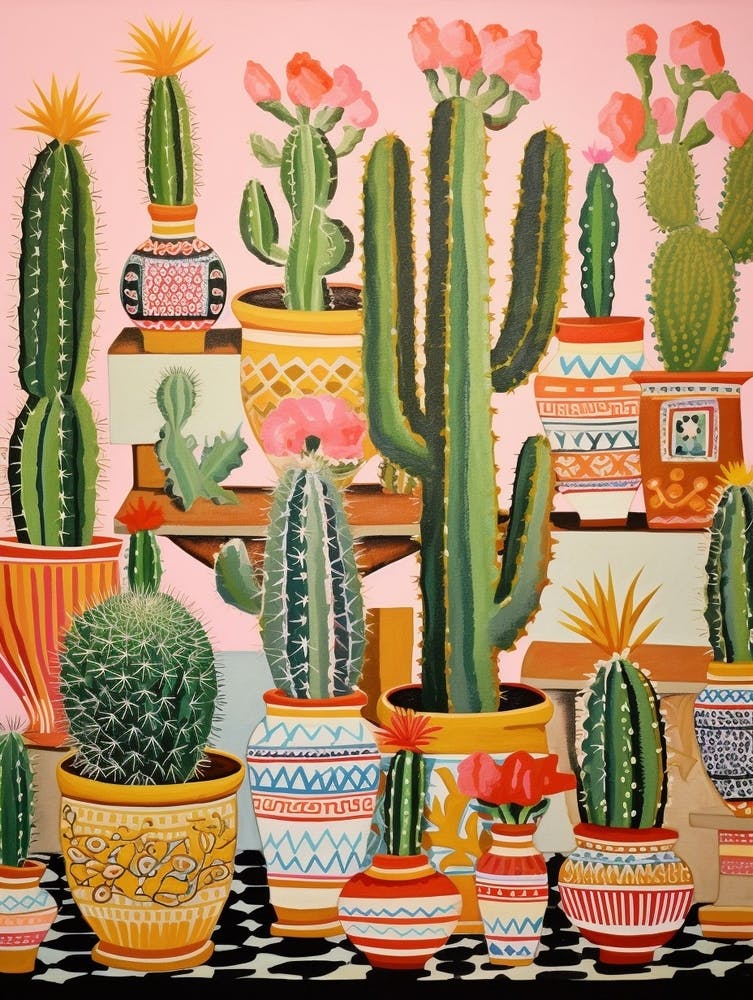 Cactus Painting Maximalist Still Life Fishhook Cactus 1