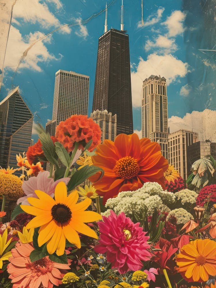 Chicago   Floral Retro Collage Style 4