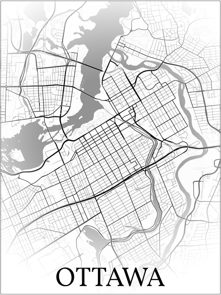 Ottawa, Ontario, Canada, City Map, Black And White Fade Design