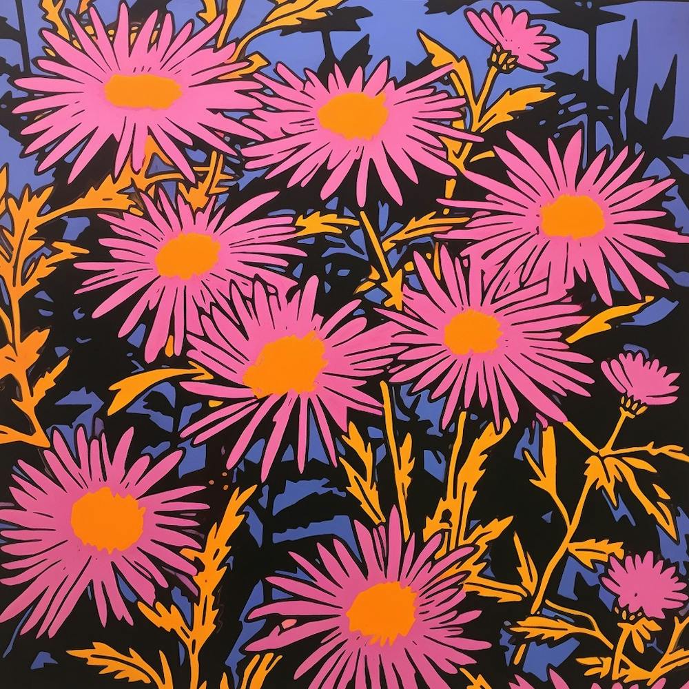 Asters 4 Pop Art Illustration Square