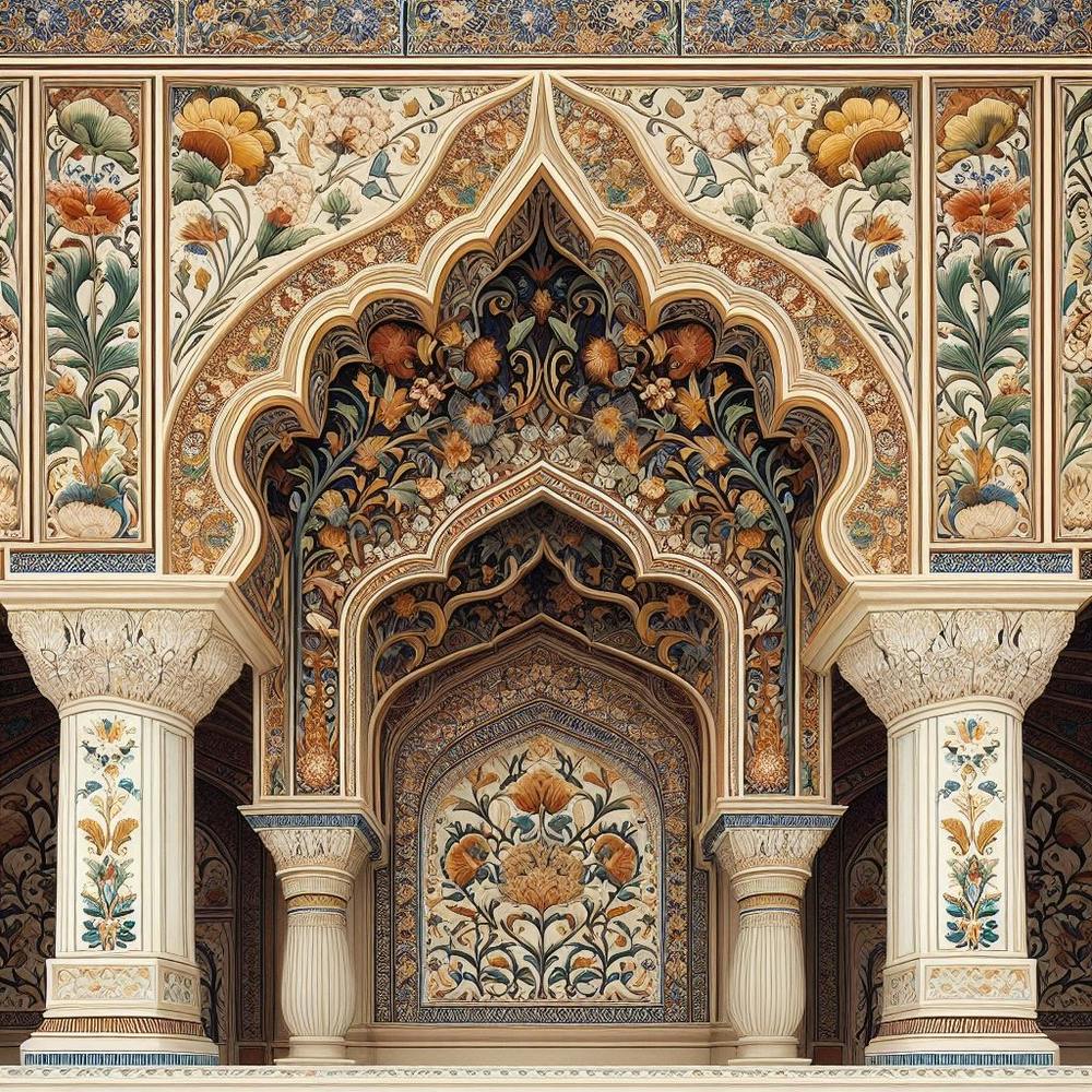 The Grandeur Of Mughal Art With Intricate Floral Motifs And Arches