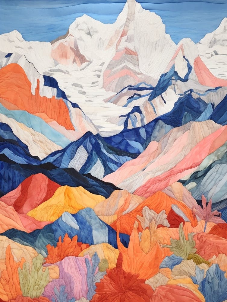 Kangchenjun India And Nepal 2 Colourful Mountain Illustration