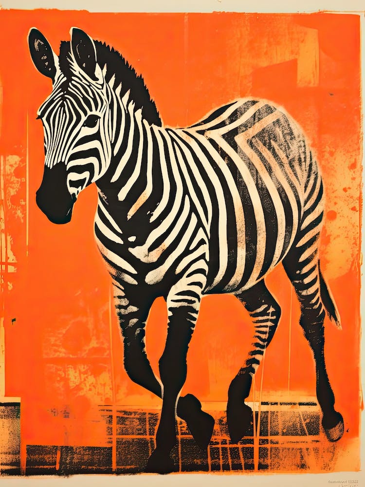 Zebra, Woodblock Animal  Drawing 4