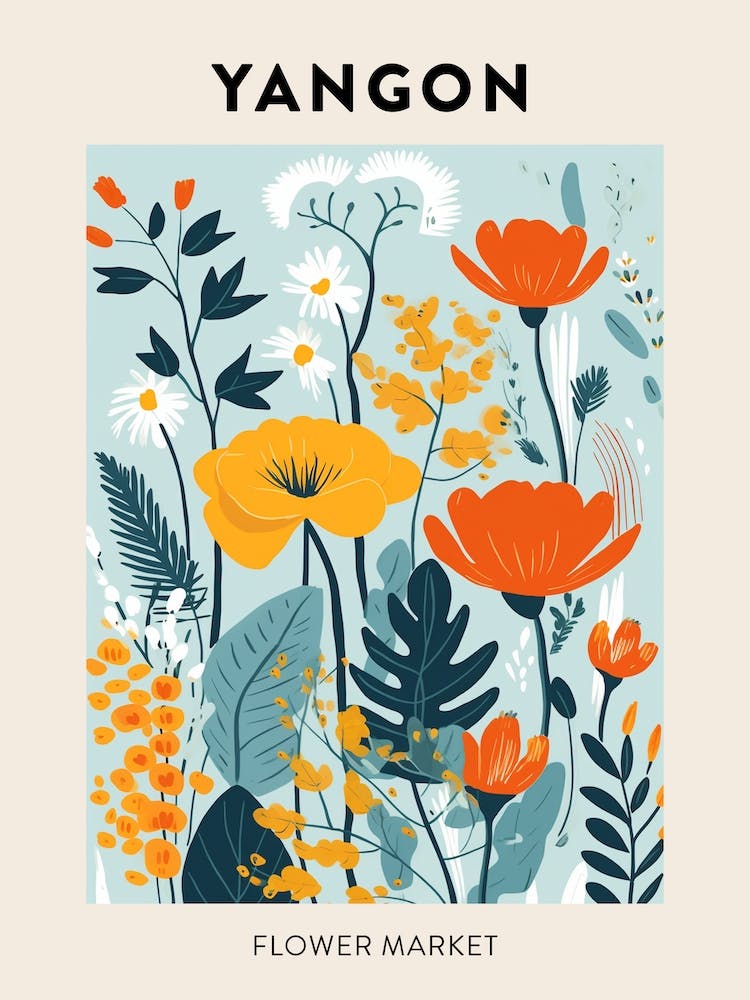 Flower Market Poster Yangon Myanmar