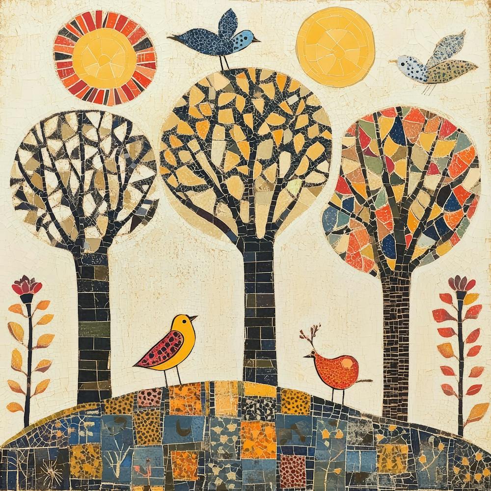 Folk Art Style Mosaic Trees 9