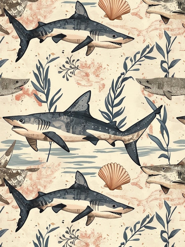 Requin-tapis Pastel - Motif Marin à l'Aquarelle 1