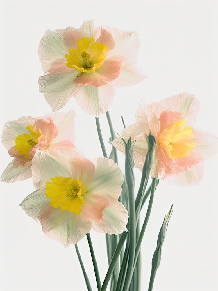 Bunch Of Daffodils Flowers Acrylic Painting In Pastel Colours 8