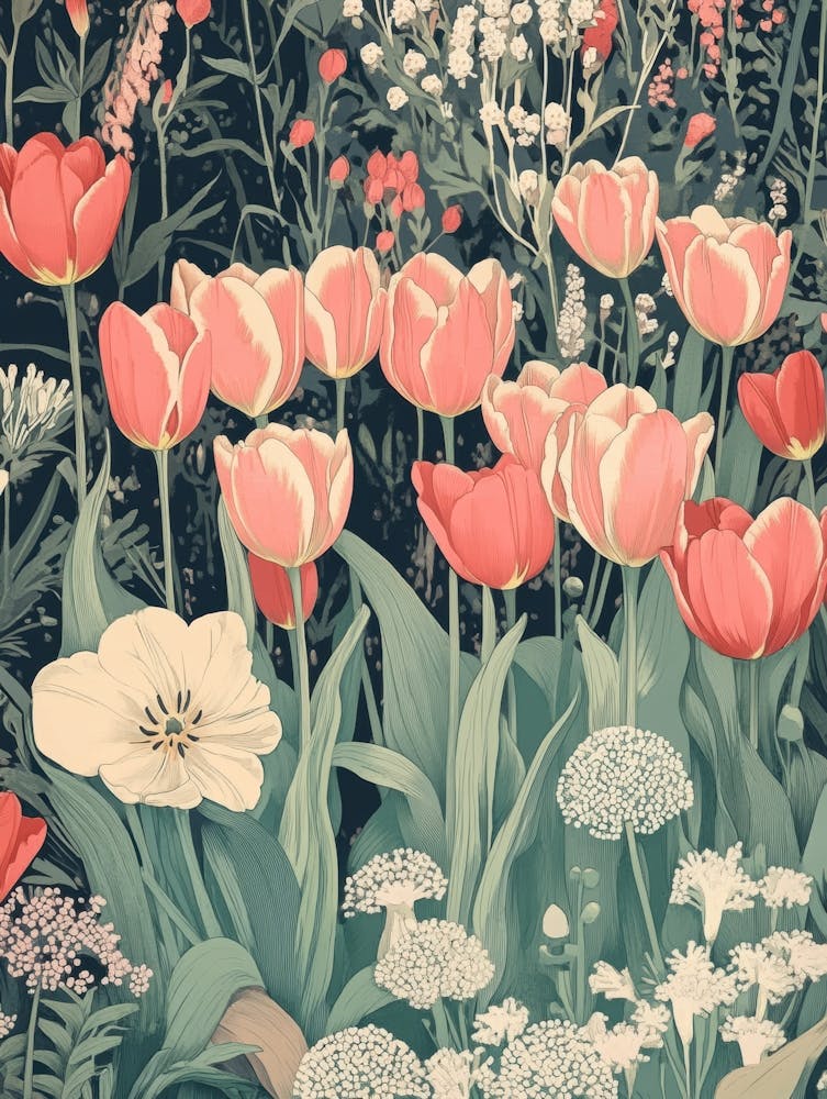 Vintage Tulips In The Garden