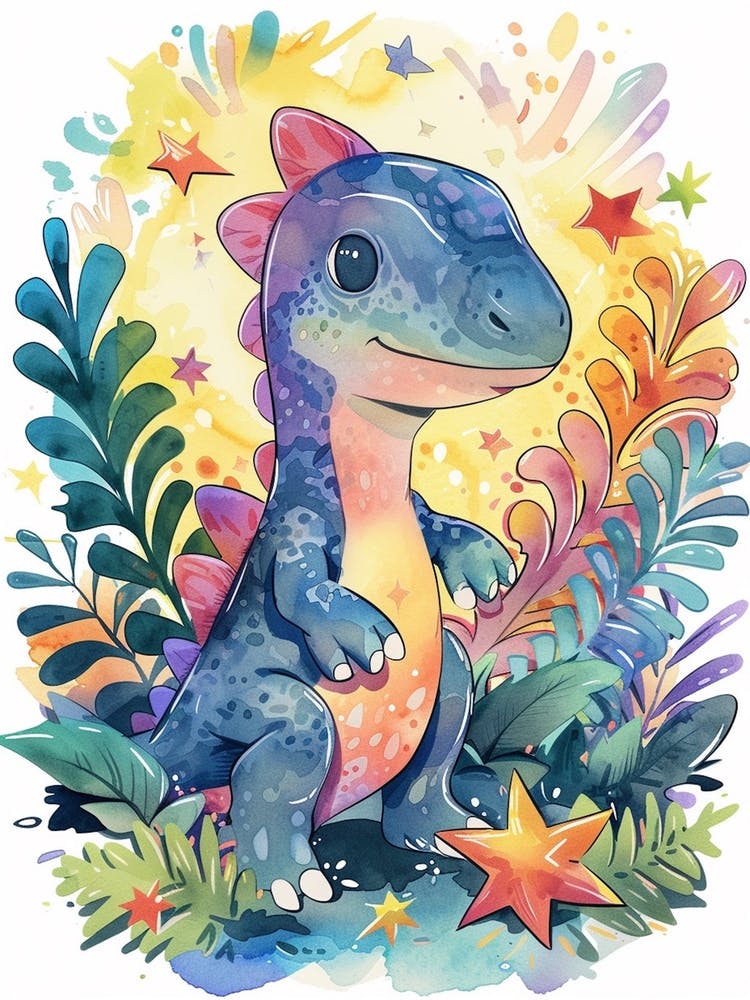 Starry Rainbow Dinosaur At Night 1