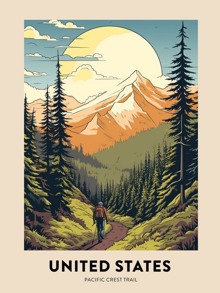 Pacific Crest Trail Usa 3 Vintage Hiking Travel Poster