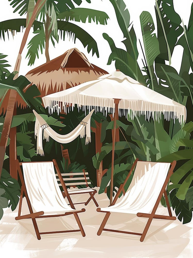 Beach Loungers And Umbrella