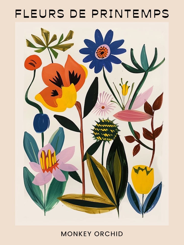 Spring Floral French Poster  Monkey Orchid 2