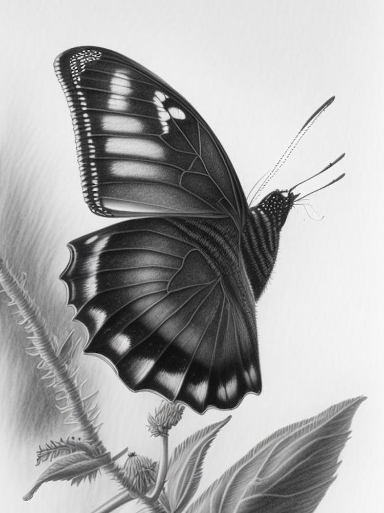 Black Swallowtail Butterfly Greyscale Sketch 2