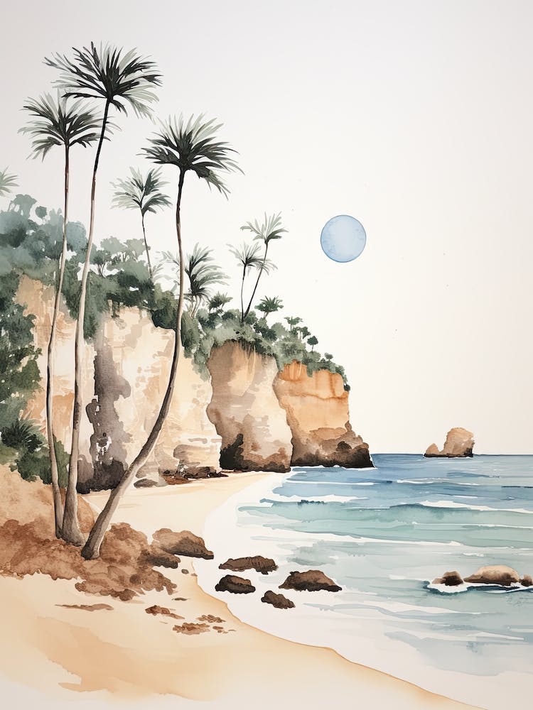 Watercolour Of Praia Do Camilo   Algarve Portugal 3