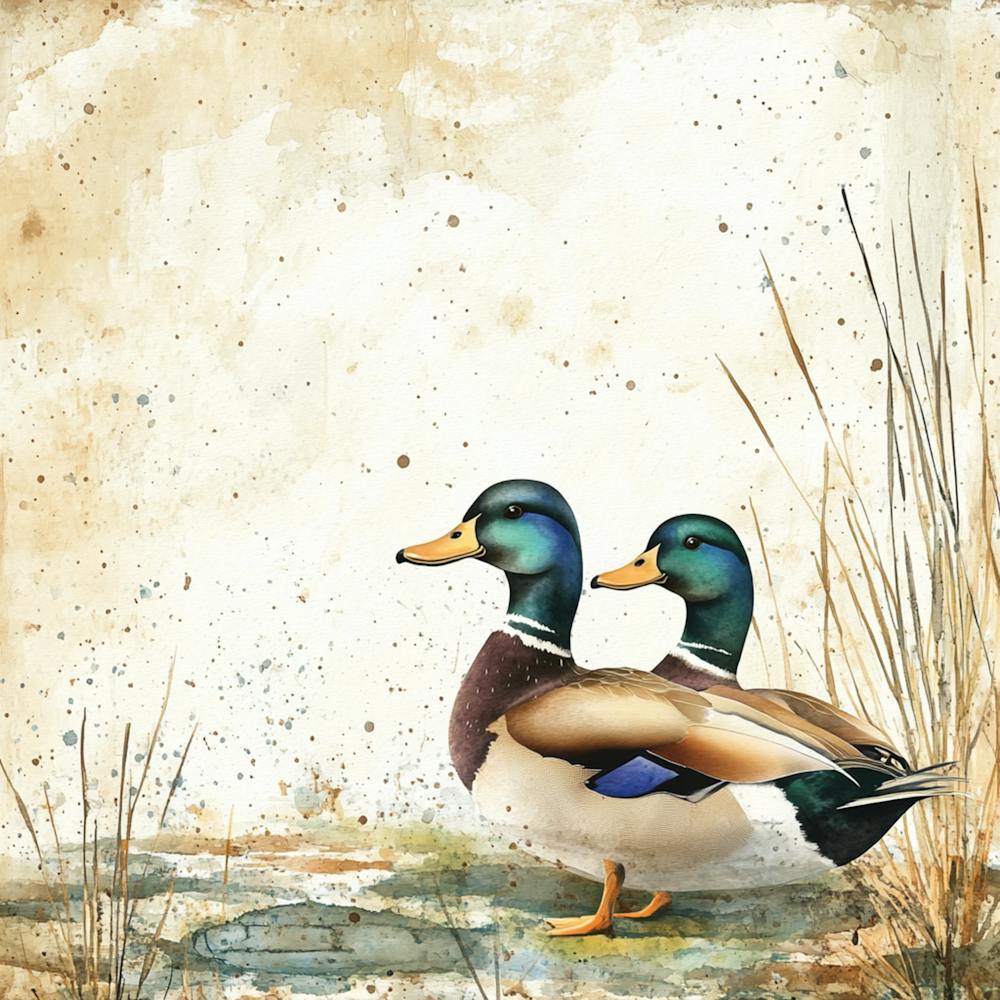 Watercolor Rustic Wild Ducks 1