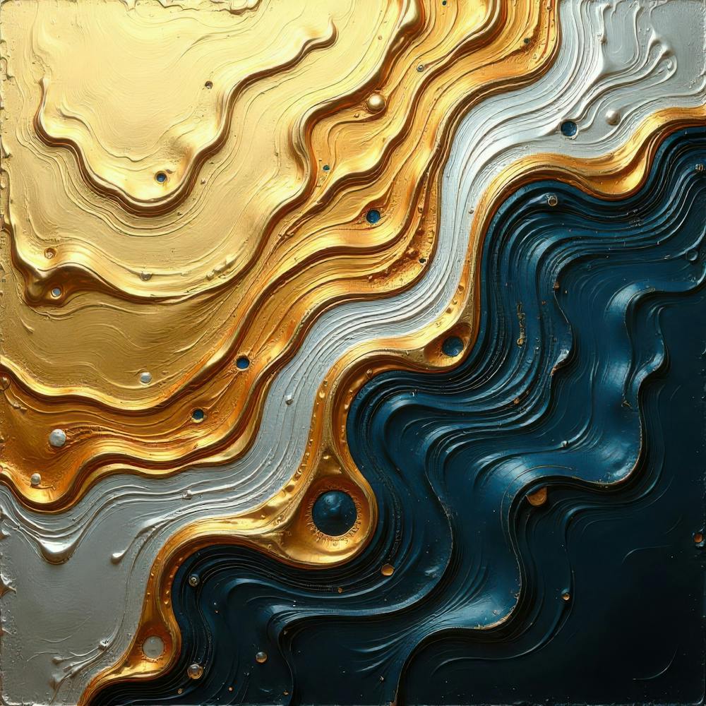 Gold And Blue Abstract Painting