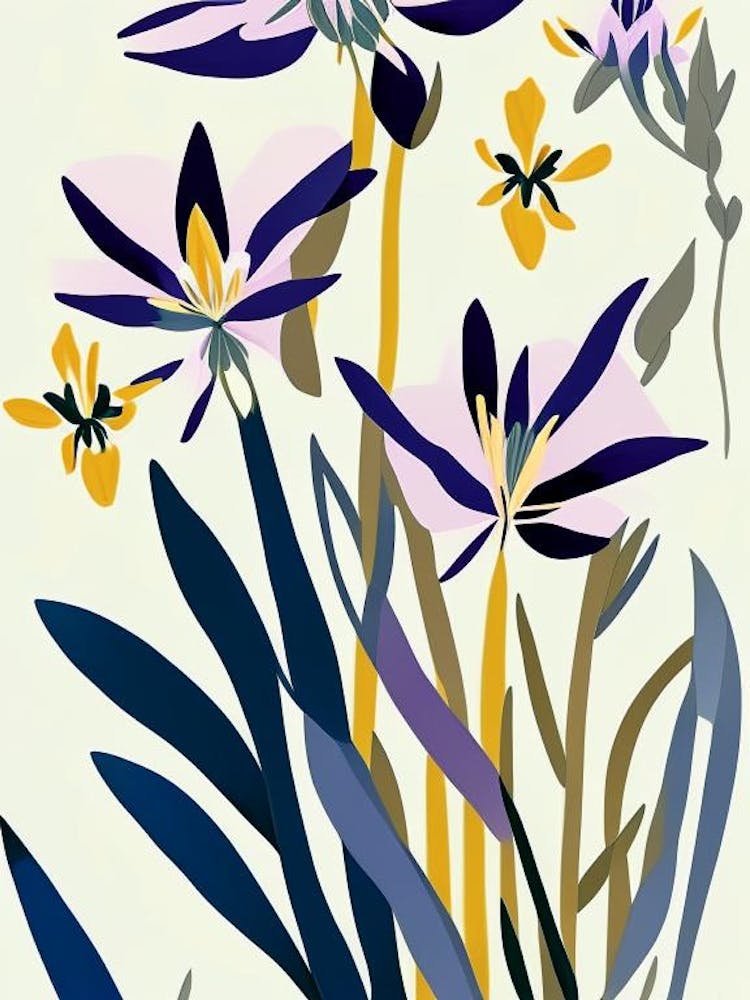 Prairie Gentian Wildflower Modern Muted Colours 1