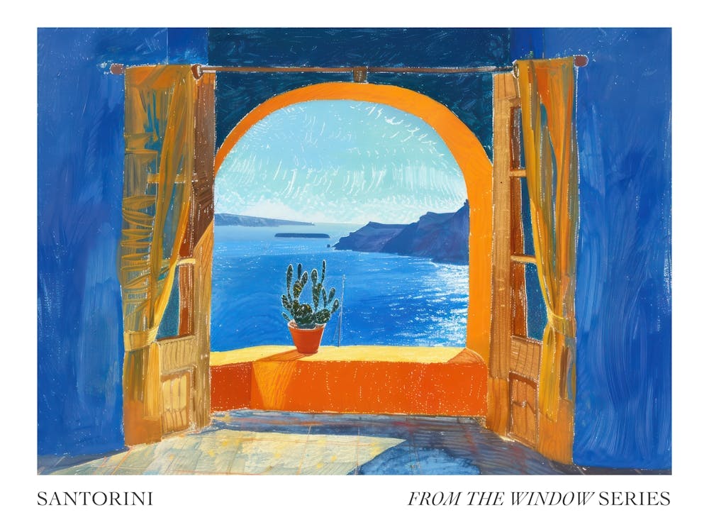 Santorini From The Window Series Poster Painting 1