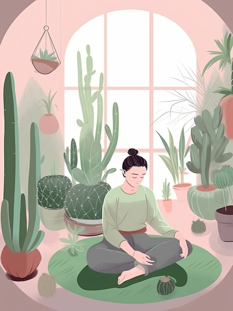 A Woman Doing Yoga With Cacti Illustration 7