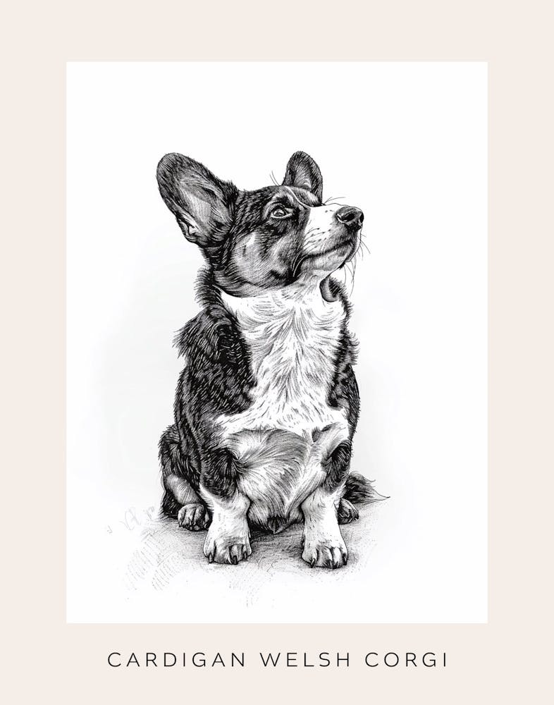 Corgi Gallois Cardigan Croquis au Trait 1 Affiche