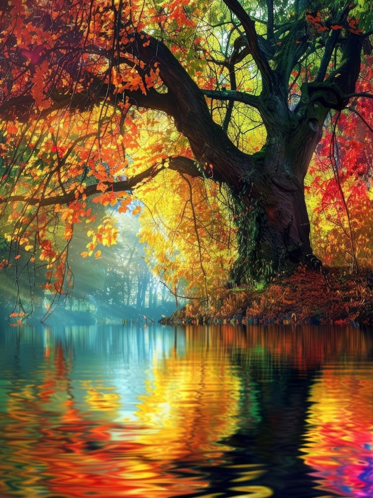 Autumn Tree By The Water