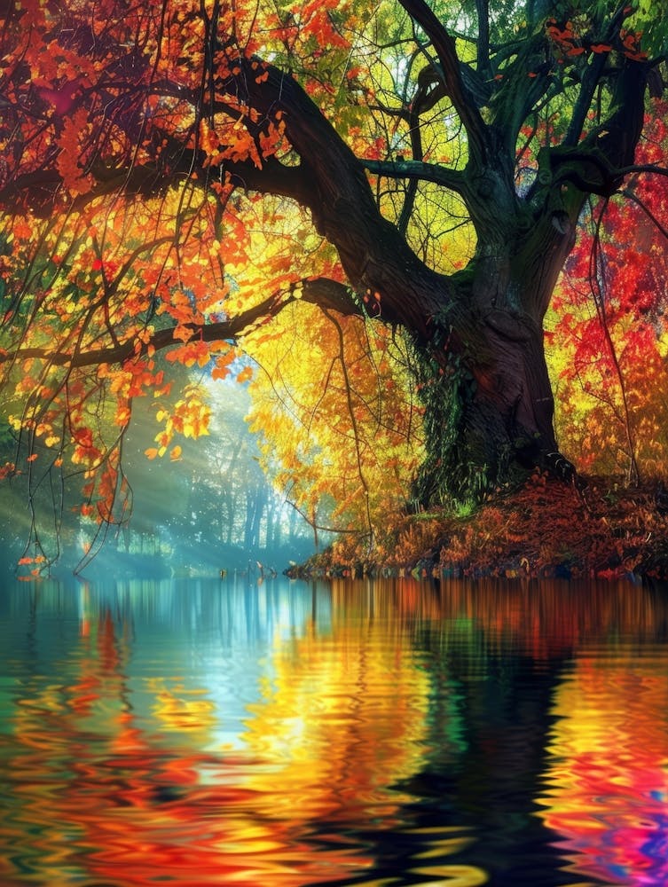 Arbre d'Automne au Bord de l'Eau