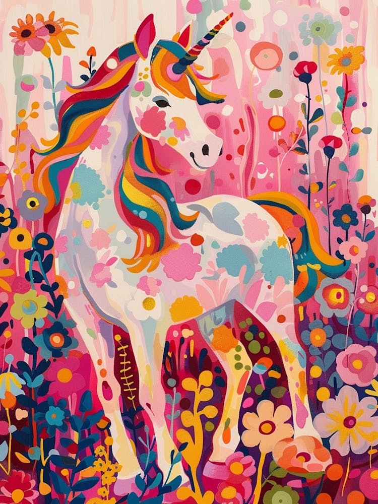 Floral Folky Unicorn Portrait Fauvism Inspired 3
