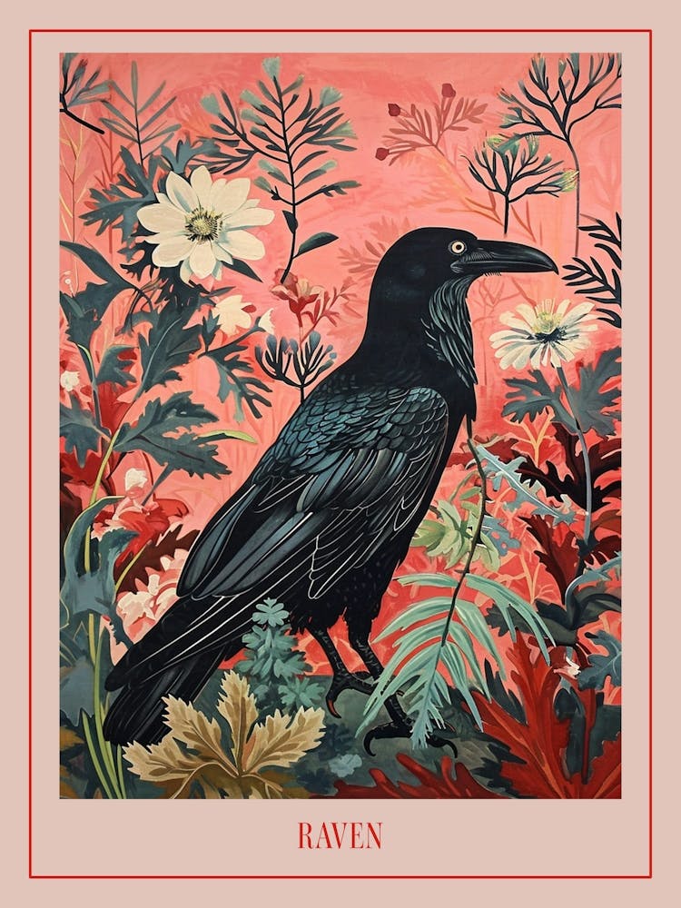 Floral Animal Painting Raven 2 Poster