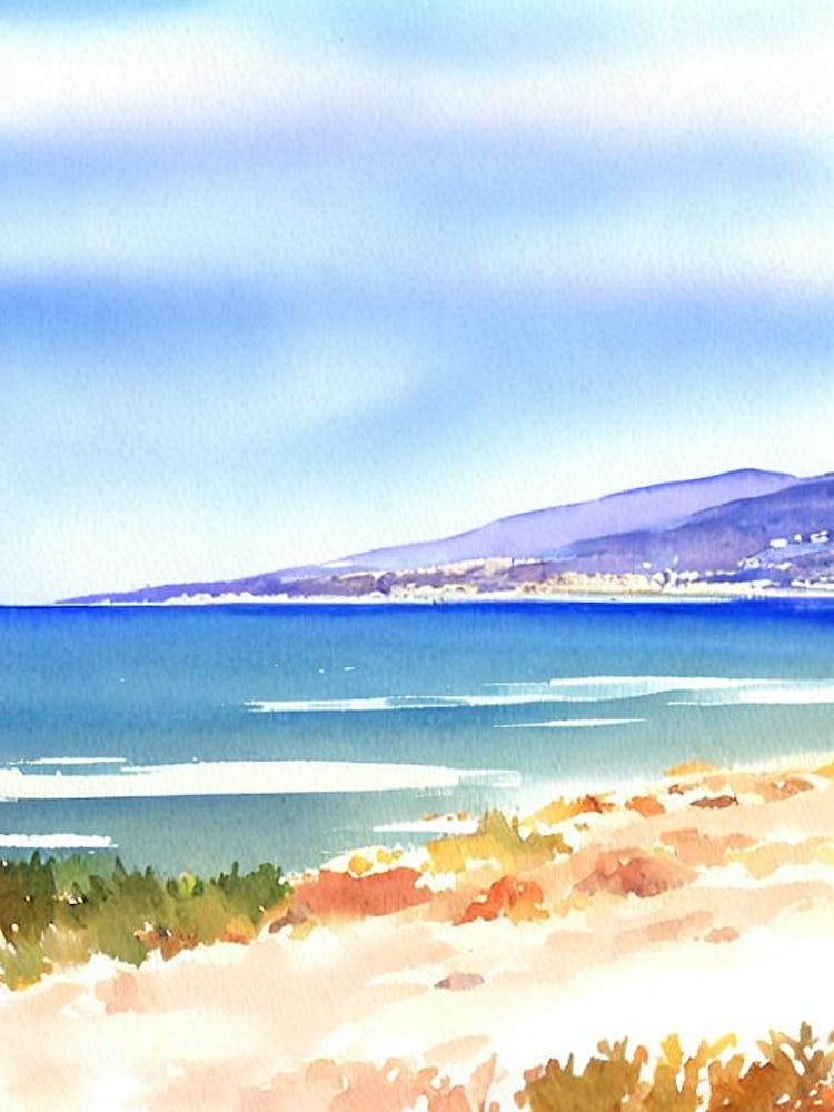Plage De La Grande Motte, Languedoc Roussillon, France Watercolour