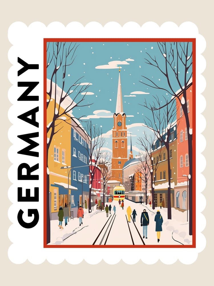 Retro Winter Stamp Poster Munich Germany 2