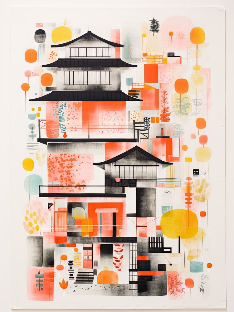 A House In Kyoto, Abstract Risograph Style 3