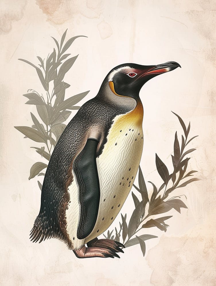 Adlie Penguin Dunedin Taiaroa Head Vintage Botanical Painting 4