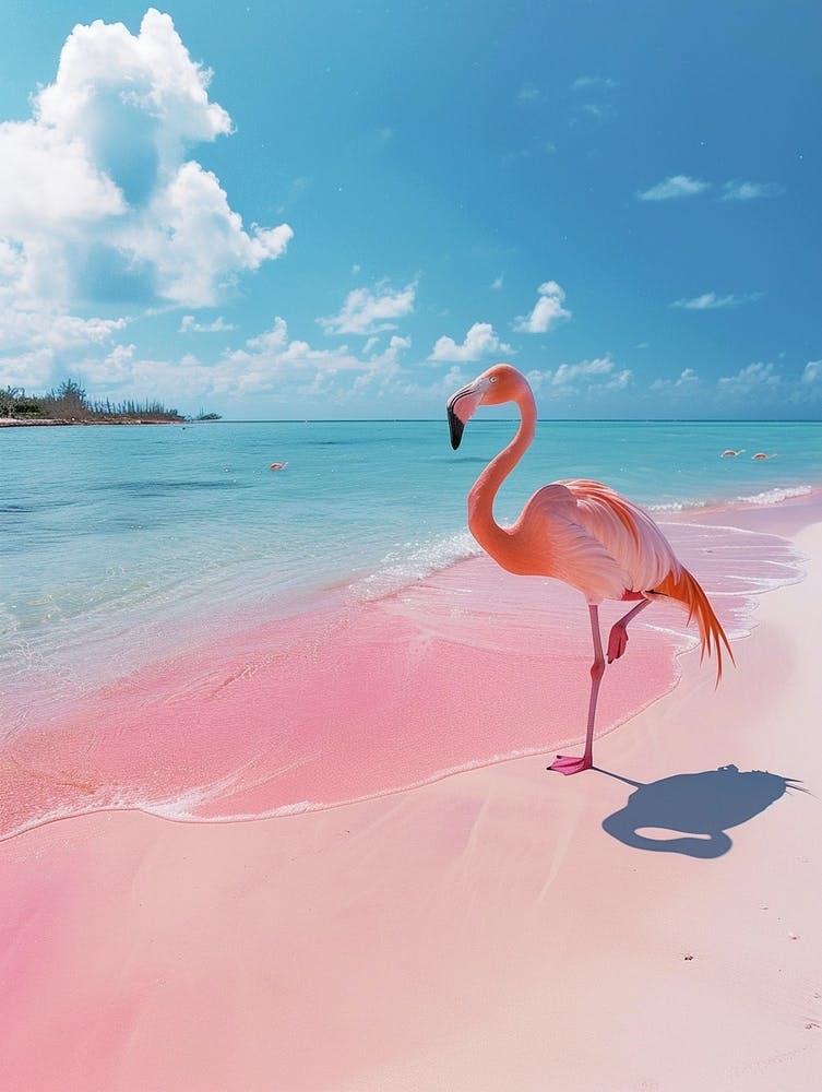 Greater Flamingo Pink Sand Beach Bahamas Tropical Illustration 8