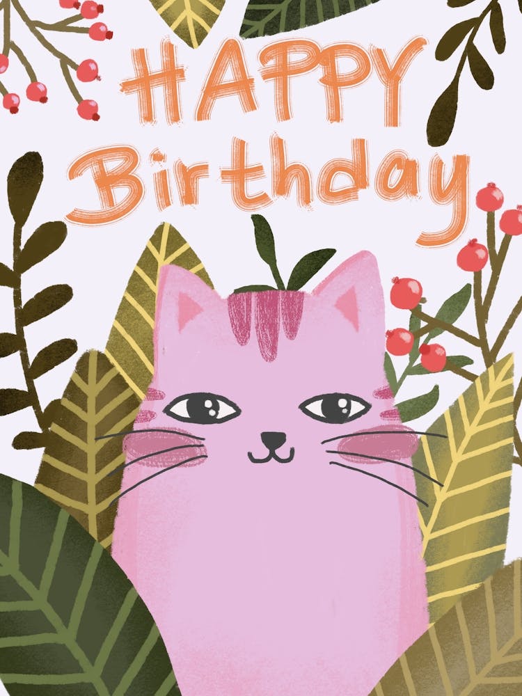 Alles Gute zum Geburtstag niedliche rosa Katze Kunstwerk